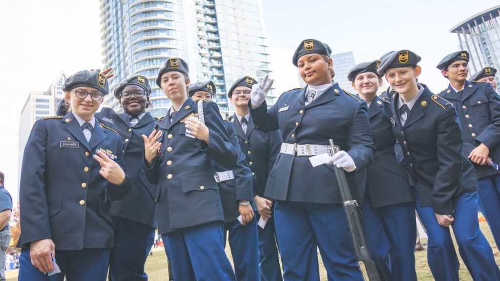 Group of JROTC cadets pose for a photo at the 2025 Carolinas Veterans Day Festival